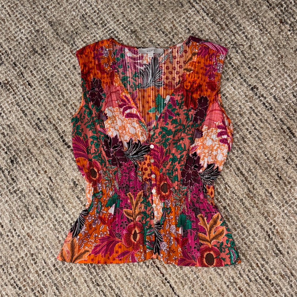 LOFT Multicolor Floral Blouse - Pink, Orange, Green